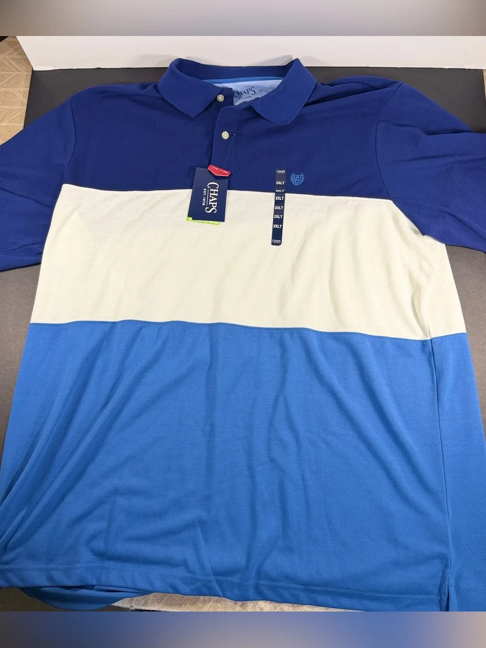 Chaps Men’s Everyday Polo Shirt 2XLT Tall Blue White Colorblock NWT